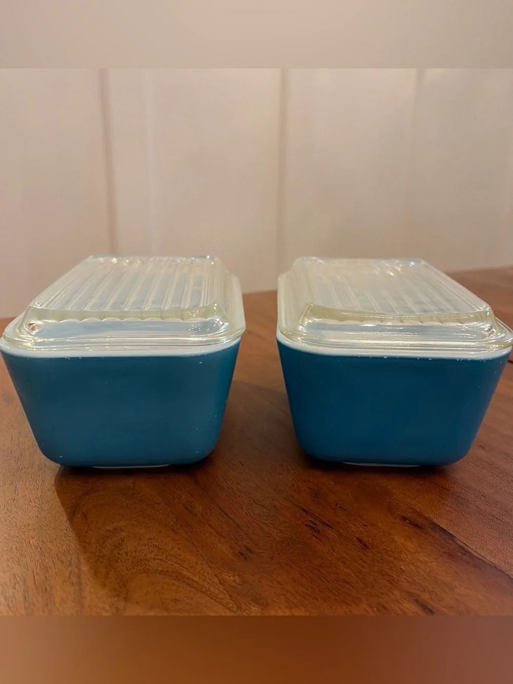 Vintage Pyrex 502 Blue Turquoise Refrigerator Dishes 1.5 Pint Pair w/ 502-C Lids